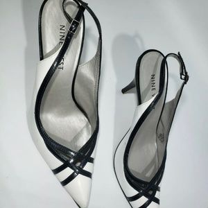 Nine West Womens Slingback White and Black Pumps